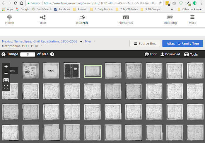 Thumbnail view at FamilySearch of Mexico's Civil Registration Records