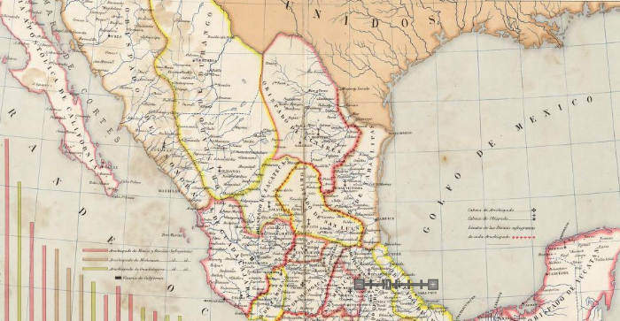 1885 Territory Map of the Various Catholic Dioceses in Mexico